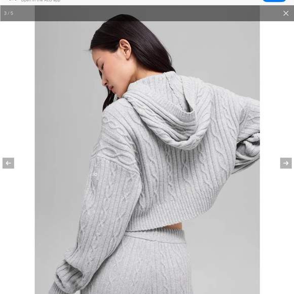 ALO Yoga Light Gray Cable Knit Hoodie - Picture 3 of 5